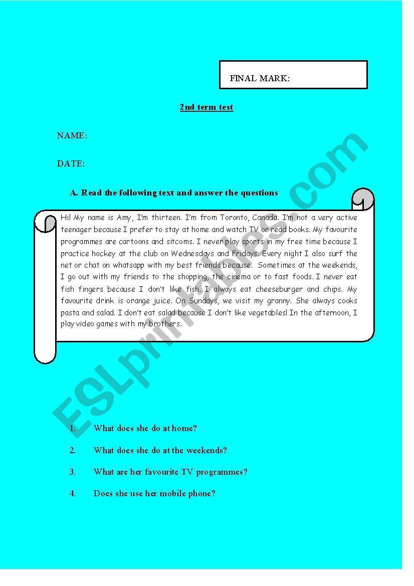 present simple test worksheet