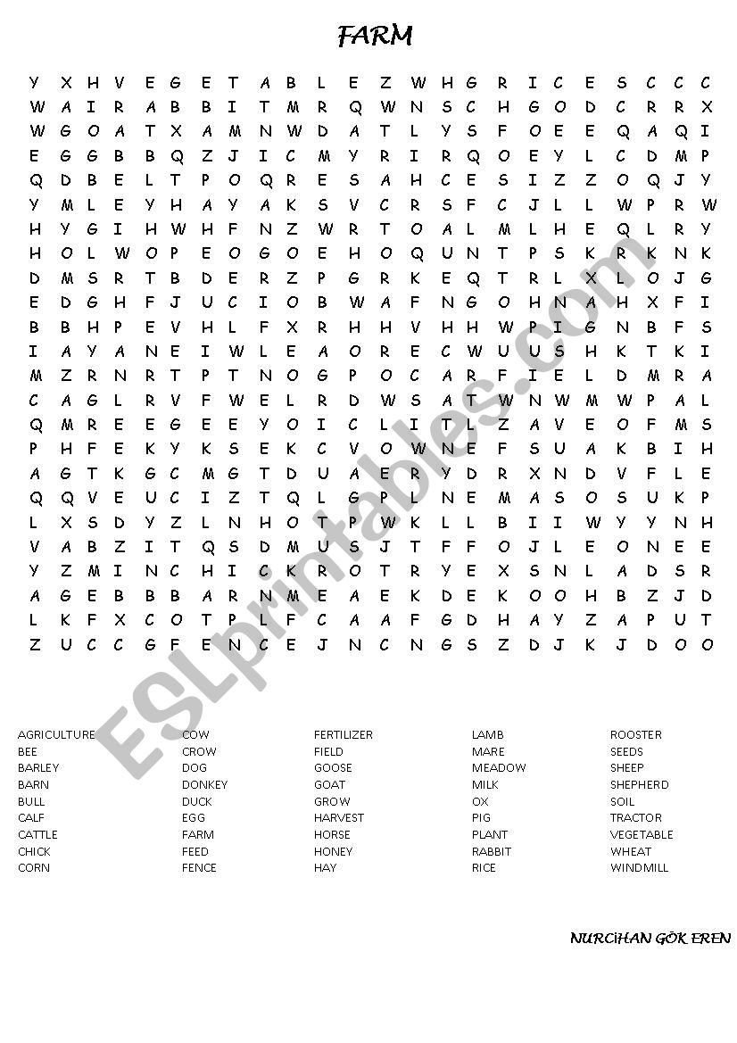  farm wordsearch puzzle worksheet