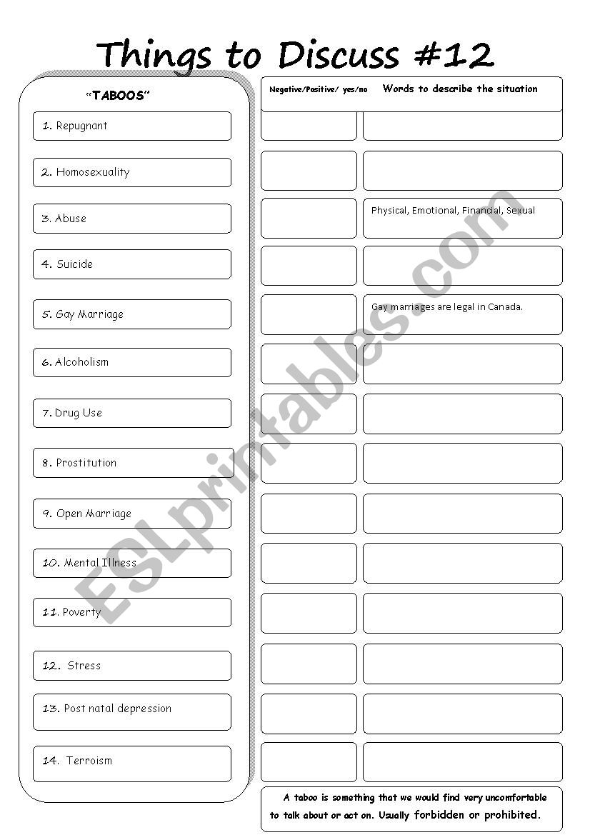 Things to Discuss #12 worksheet