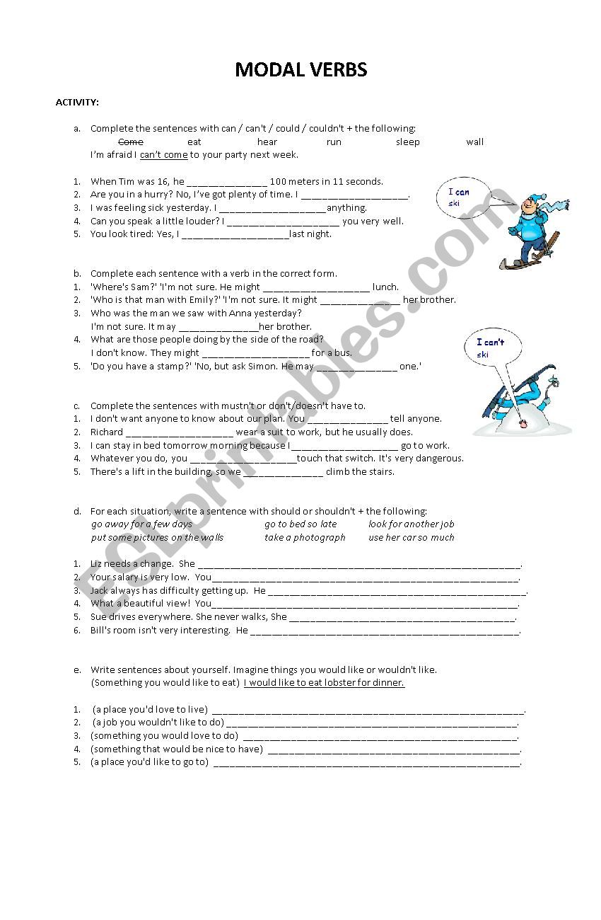 modal verbs explanation and exercises worksheet modal verbs explanation and exercises worksheet