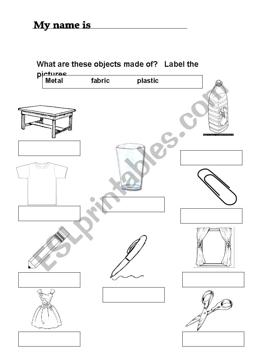 MATERIALS worksheet