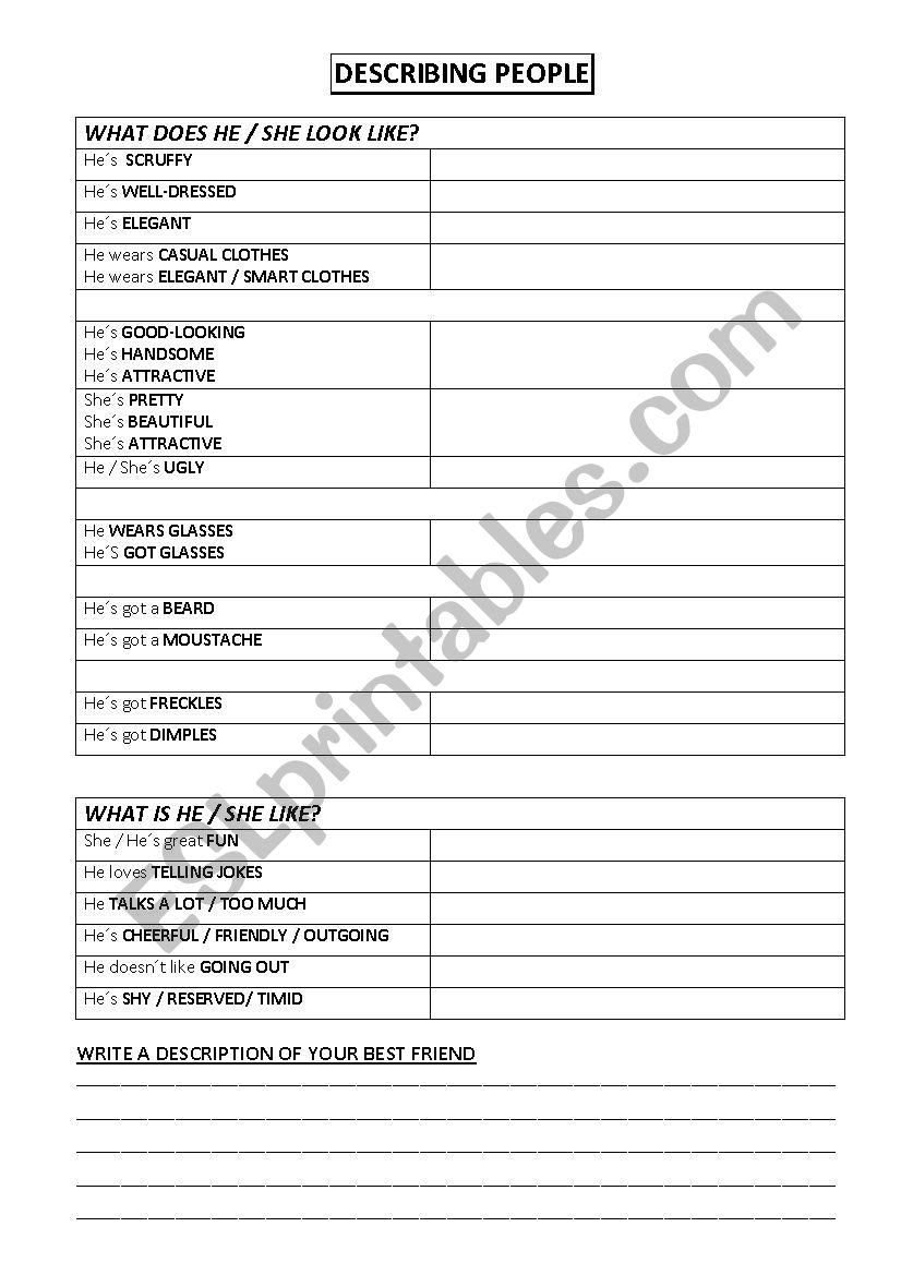 DESCRIBING PEOPLE worksheet