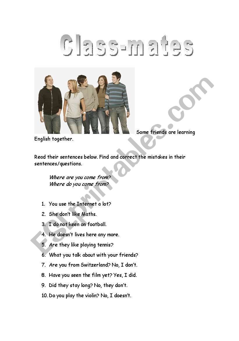 Friends and class-mates.To be used at any point of the lesson: A good practice for extension materials. It encourages and challenges the stronger learners. Answer sheet also included