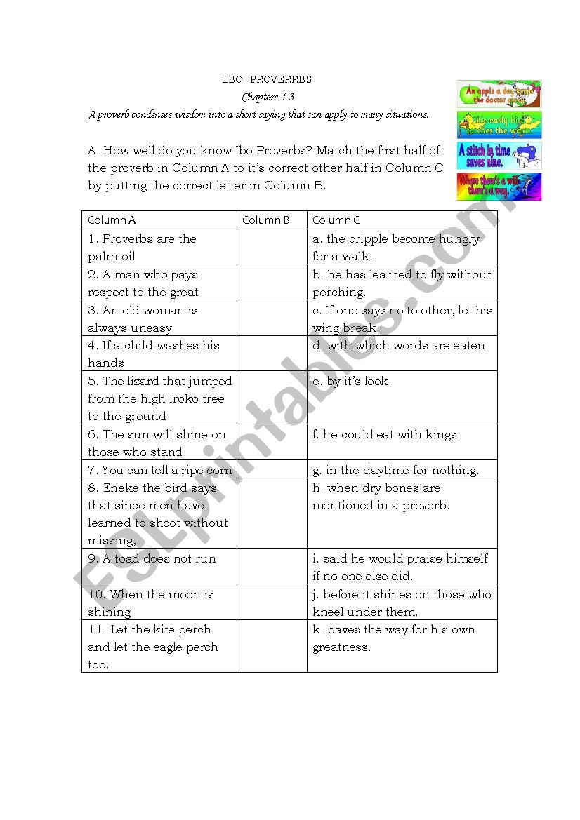 Things Fall Apart Proverbs 1 worksheet