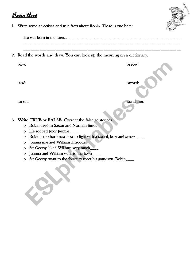 robin hood-reader worksheet