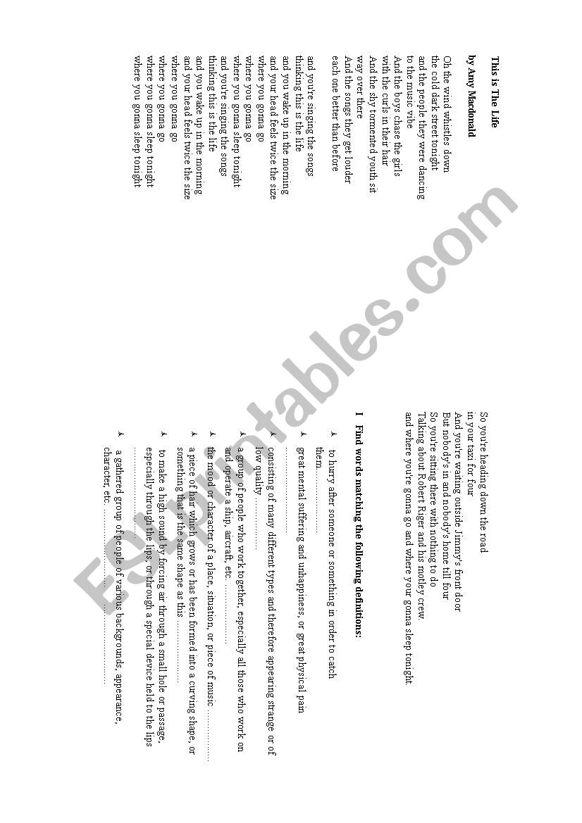 Amy Macdonalnds song worksheet