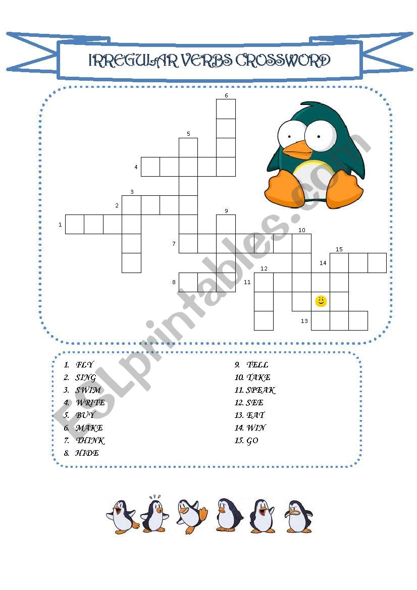 Irregular verbs crossword worksheet