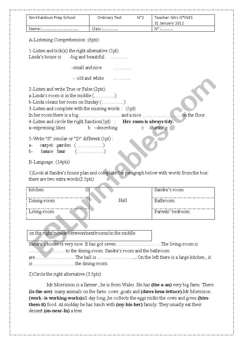 MID TERM TEST N2 7th FORMS worksheet