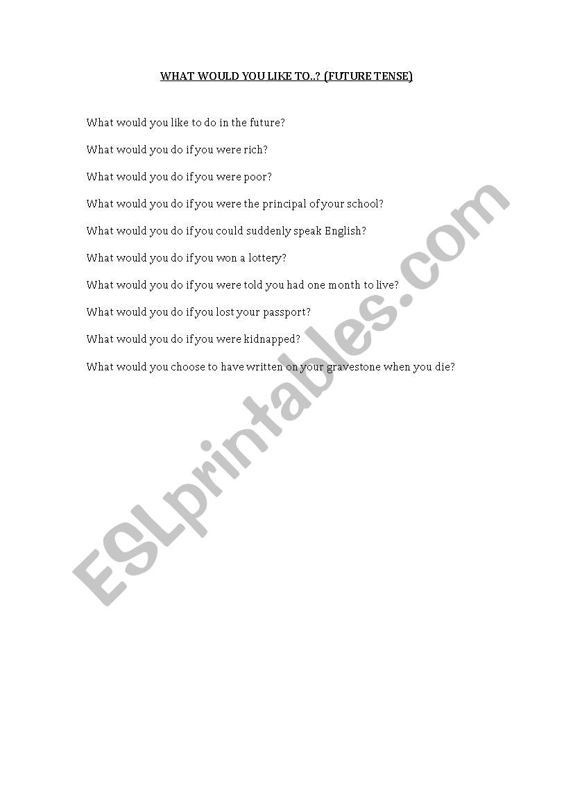 What would you like? worksheet