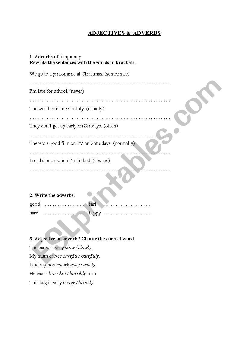 Adverbs and adjectives worksheet