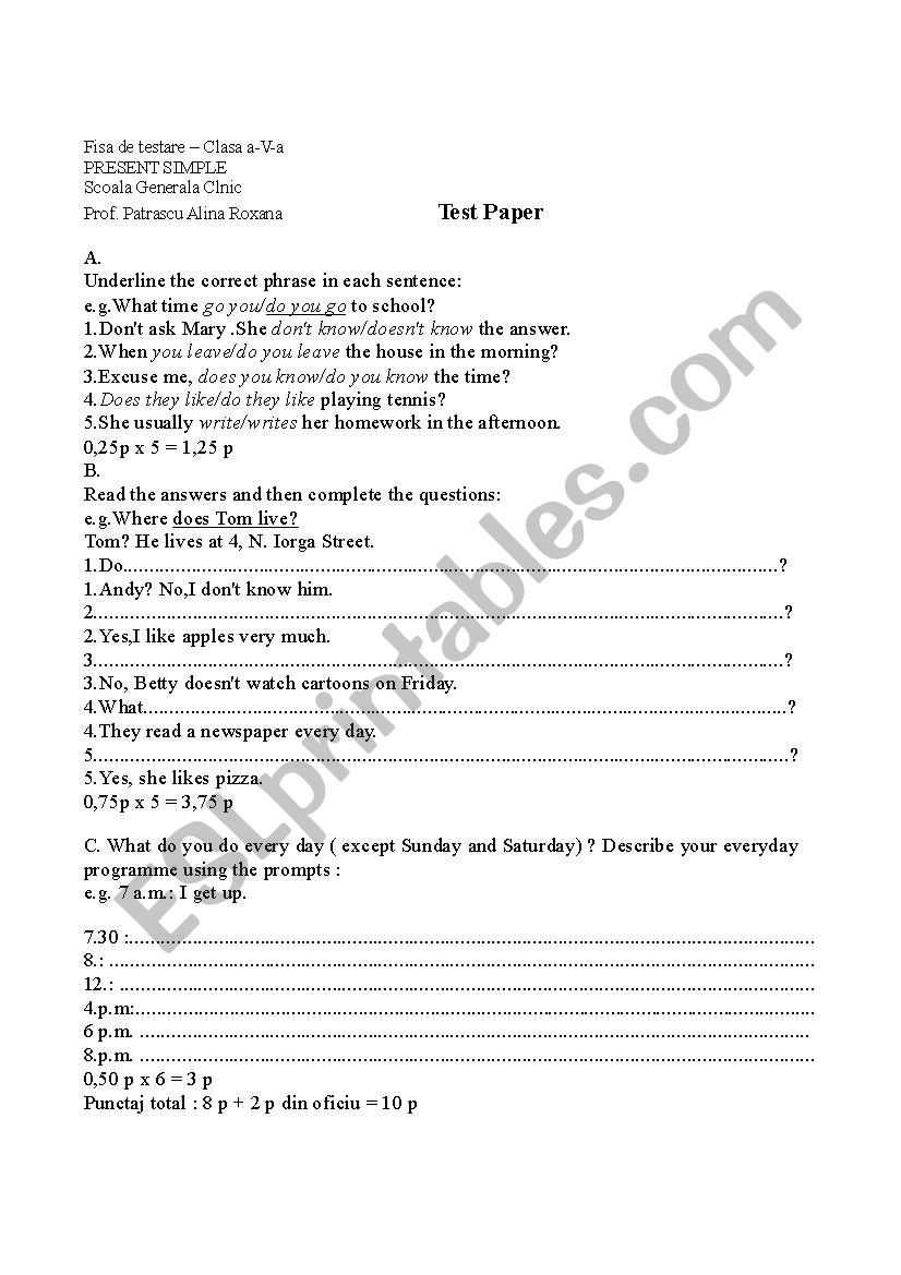 test past simple worksheet