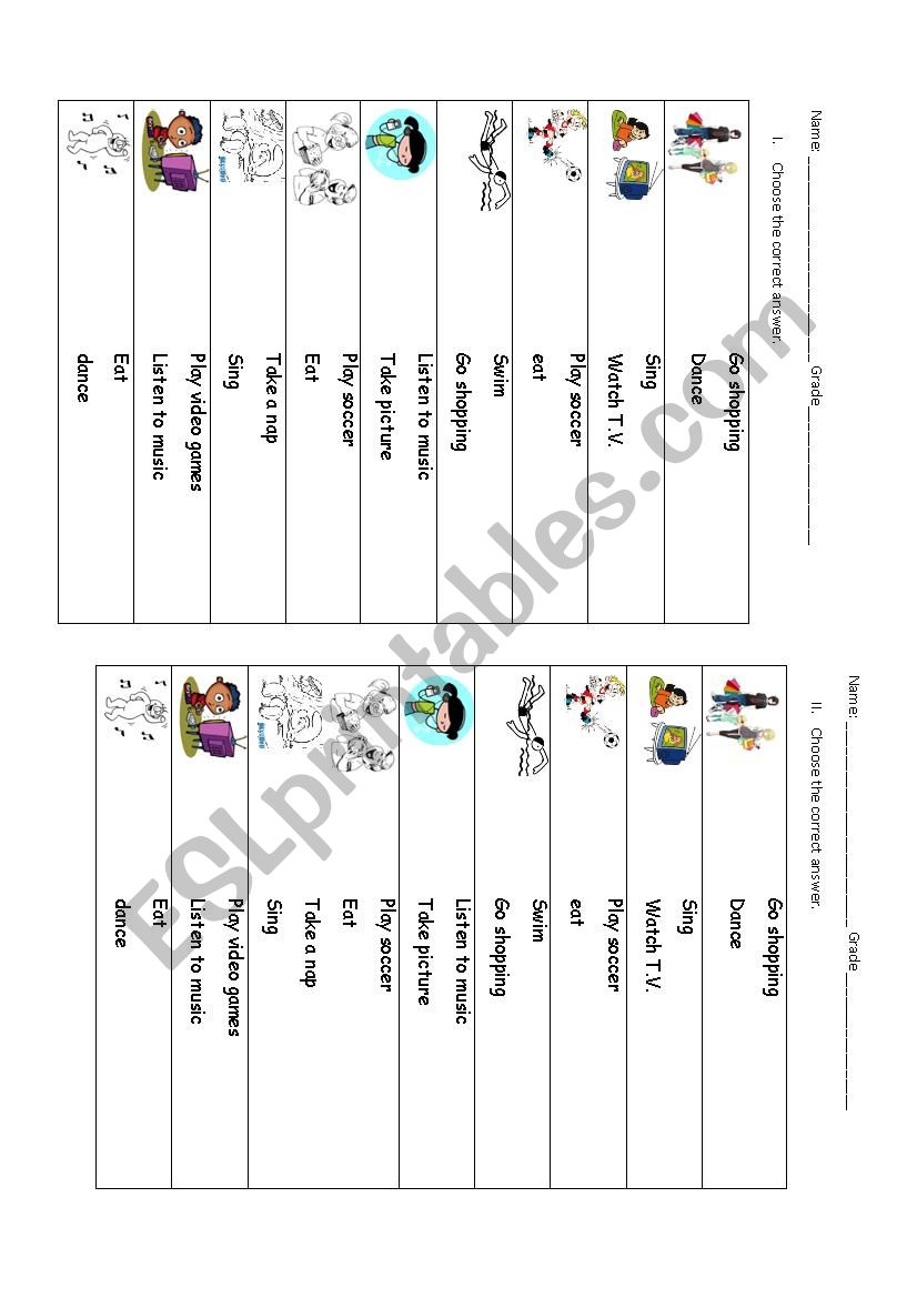 Free time activities worksheet