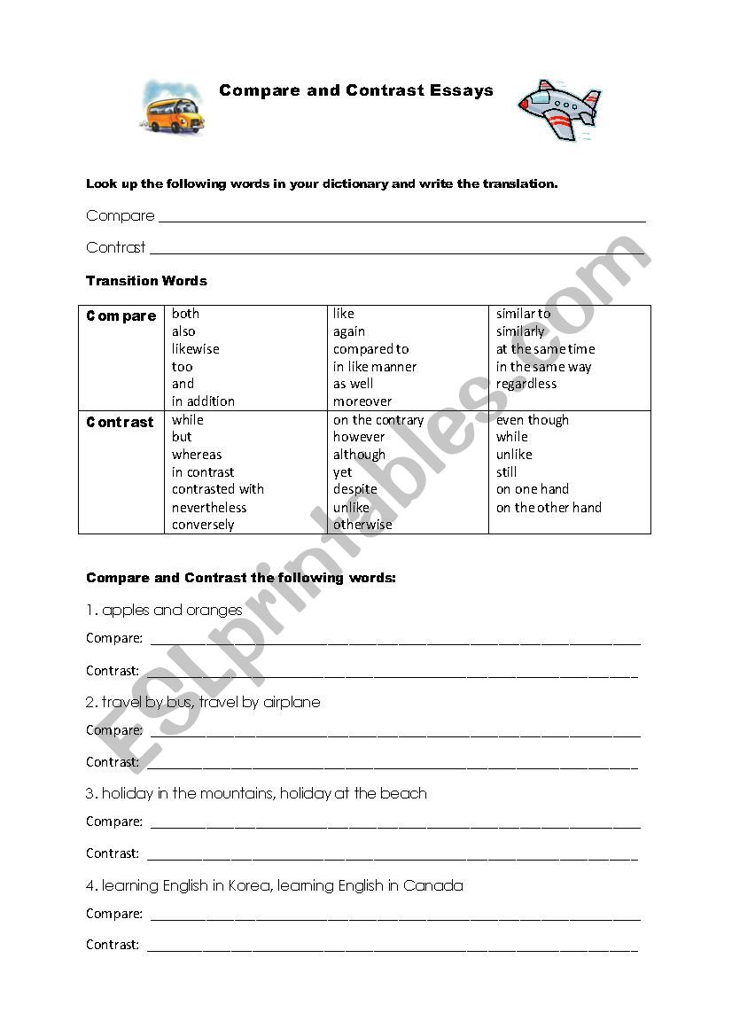 Compare and Contrast Essays worksheet