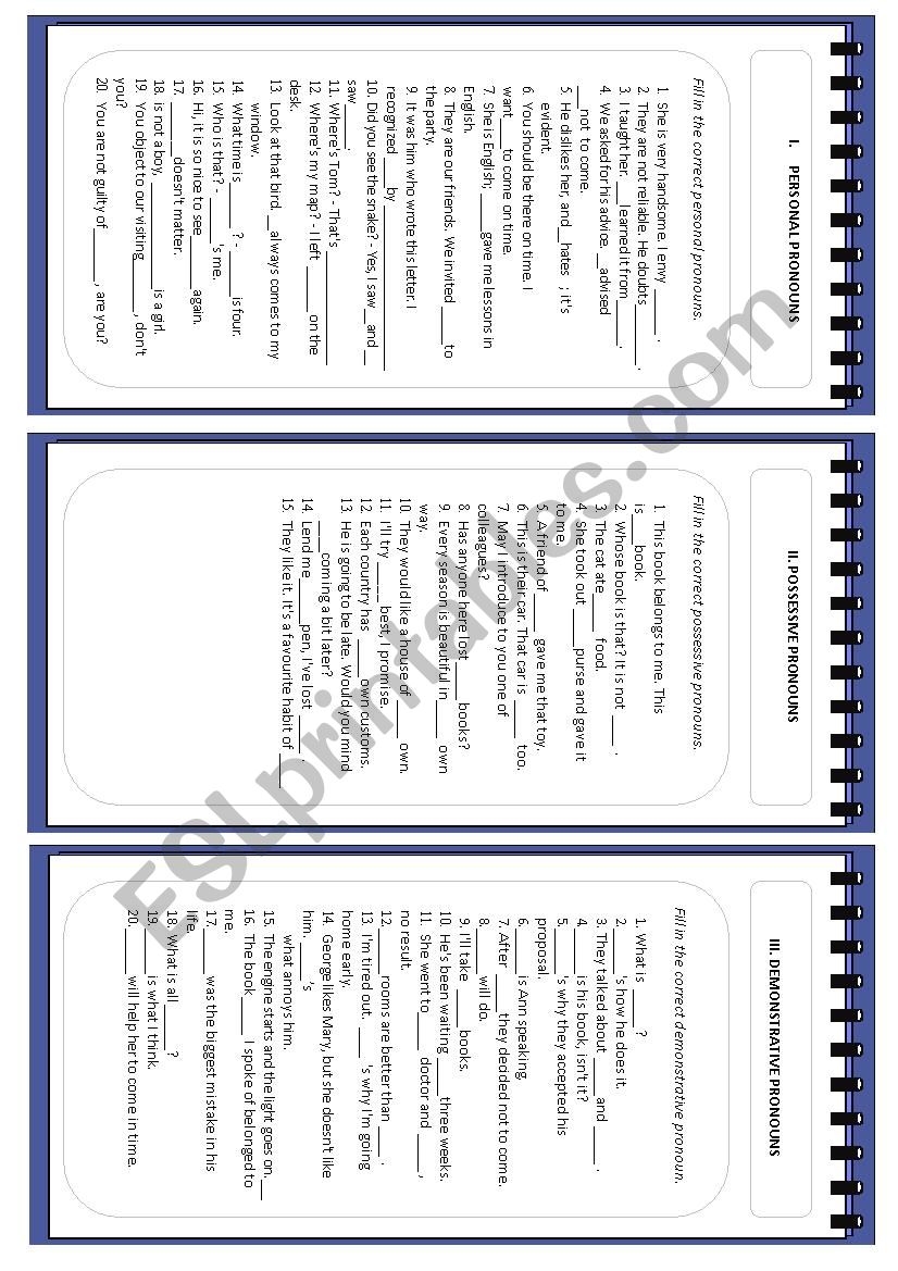  Full Test on pronouns. Part 1 -personal possessive and demonstrative pronouns