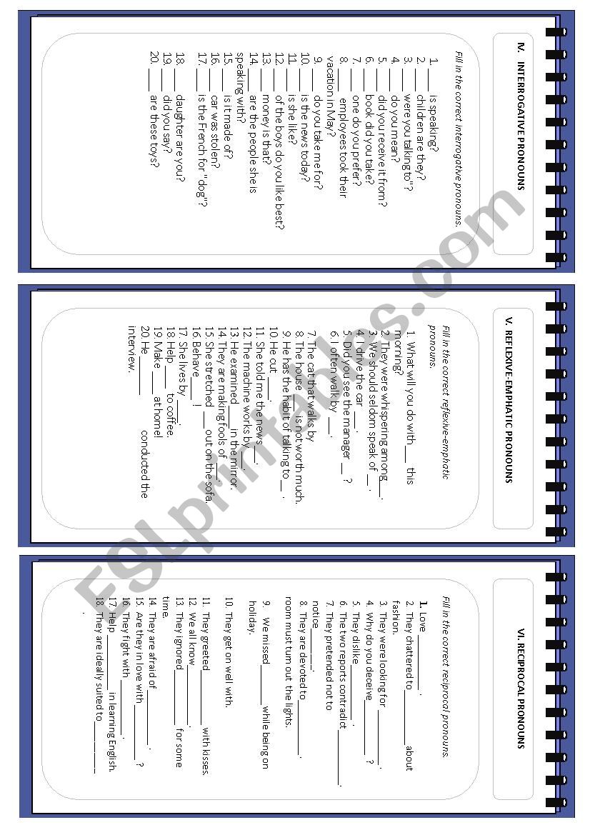 Full test on pronouns .Part 2 (interrogative, reflexive, reciprocal)