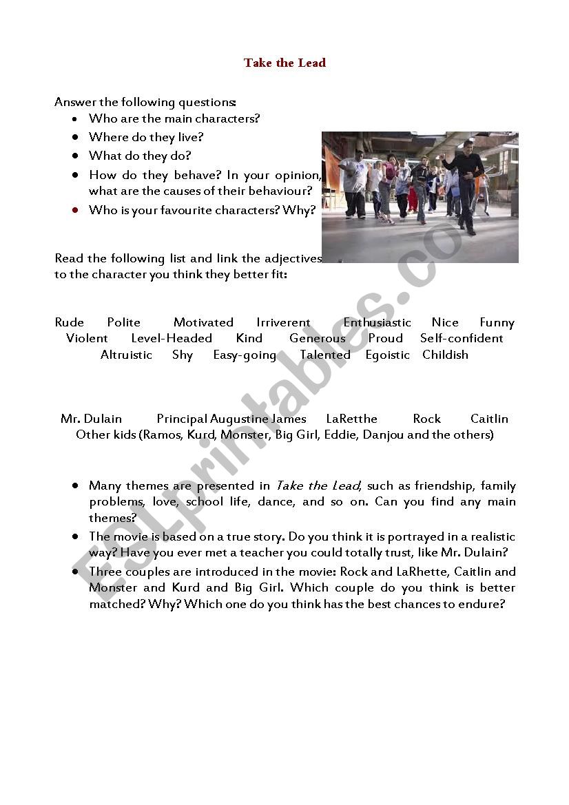 Take the Lead worksheet worksheet