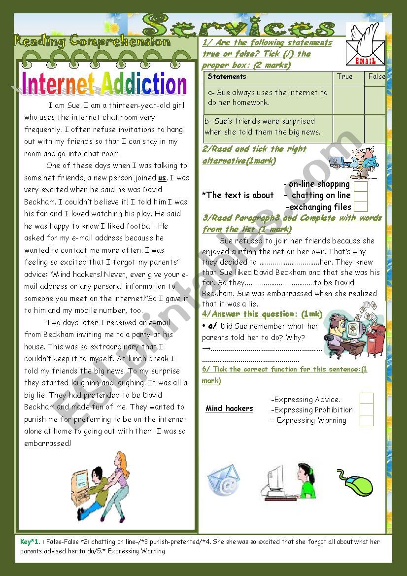 Internet and other services(End Term2 Test 9th form)3parts: Reading Comprehension+Language+Writing+Key.