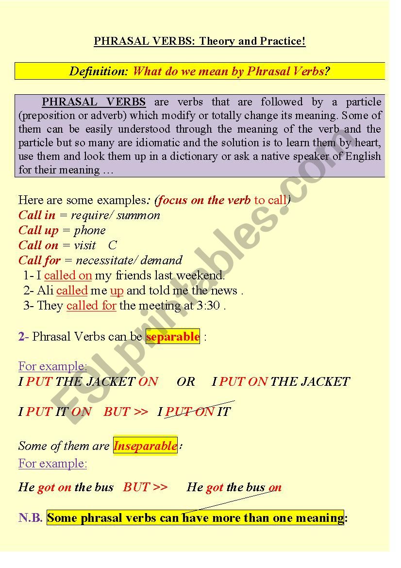 Phrasal verbs (Explanation + exercise) 
