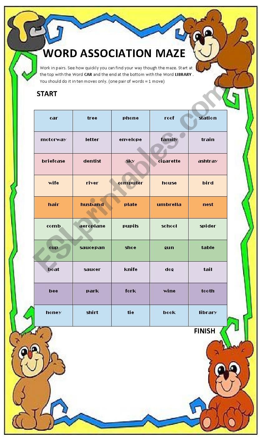 WORD ASSOCIATION MAZE worksheet