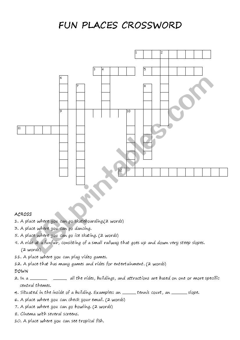 Fun Places Crossword worksheet