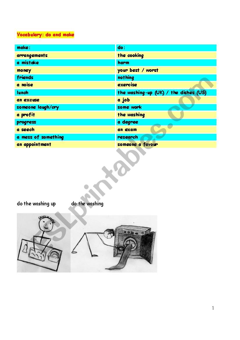 Vocabulary-do and make worksheet