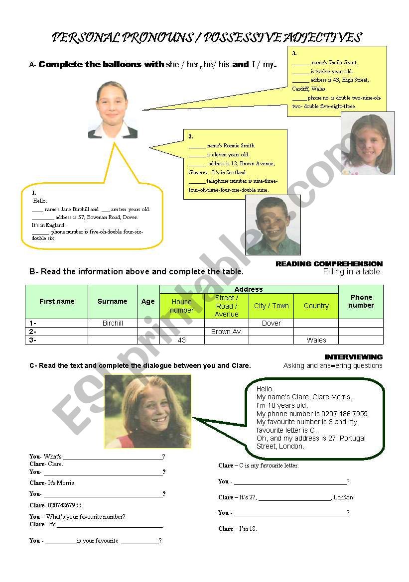 Personal Pronouns / Personal Adjectives