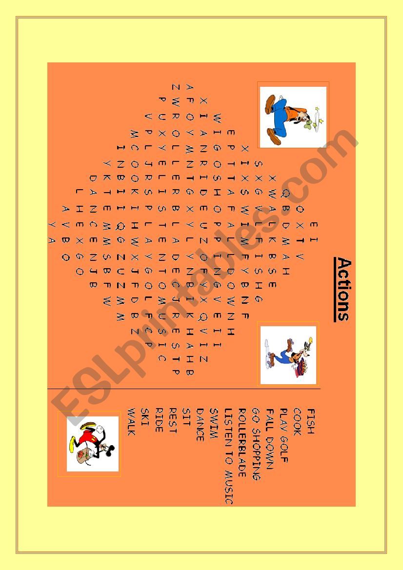 actions - a wordsearch worksheet