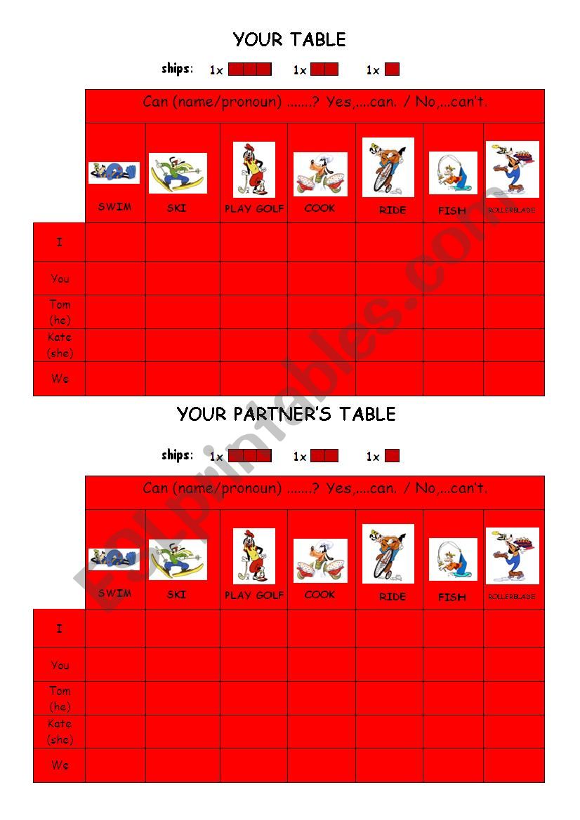 actions - battleship worksheet