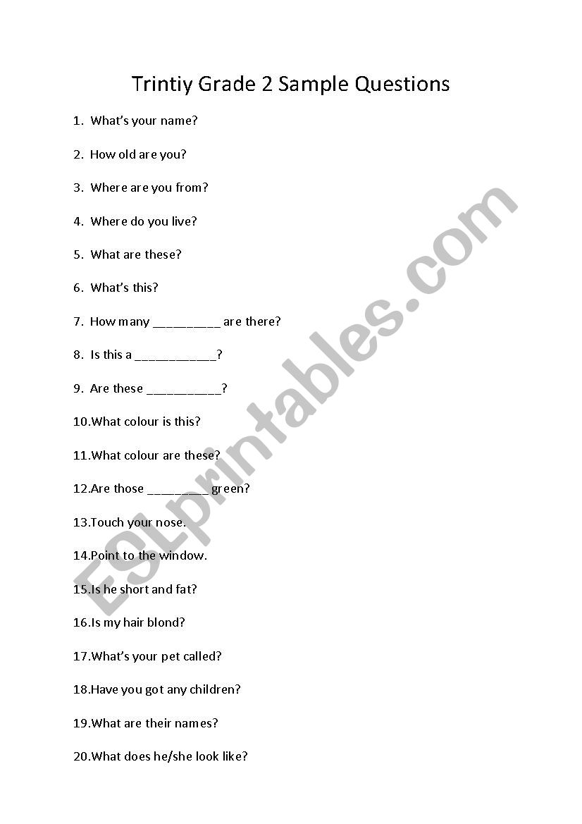 Trinity Grade 2 Sample Questions