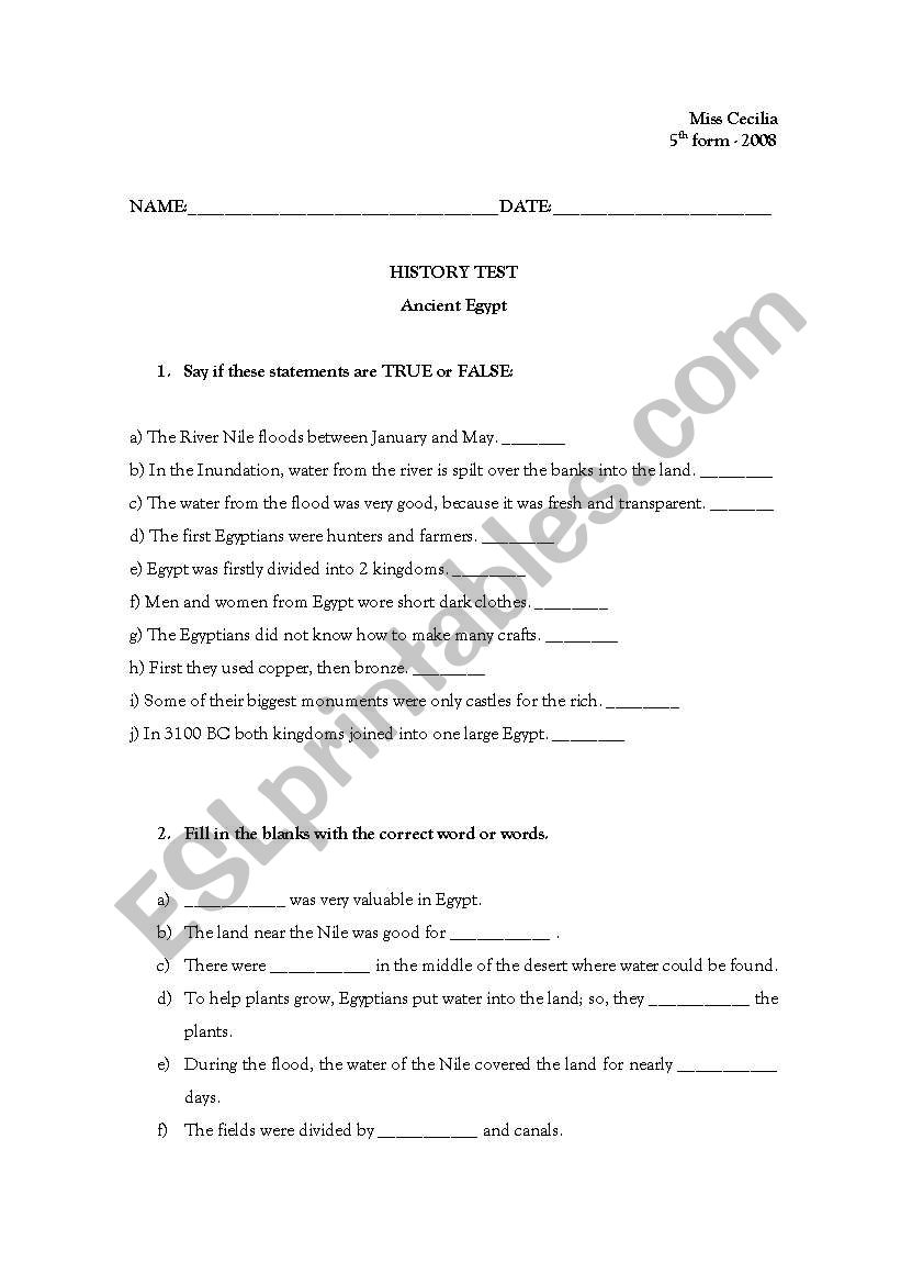 Ancient Egypt worksheet