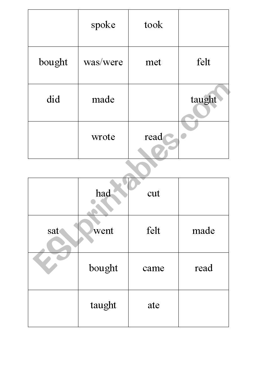 Irregular Verbs - BINGO worksheet