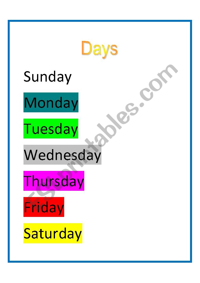 Days and Months worksheet