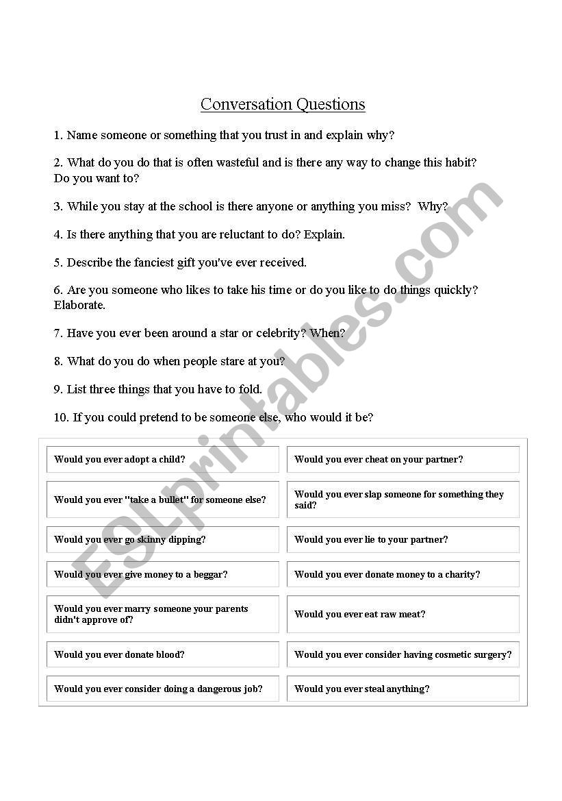 GREAT CONVERSATION ACTIVITY worksheet
