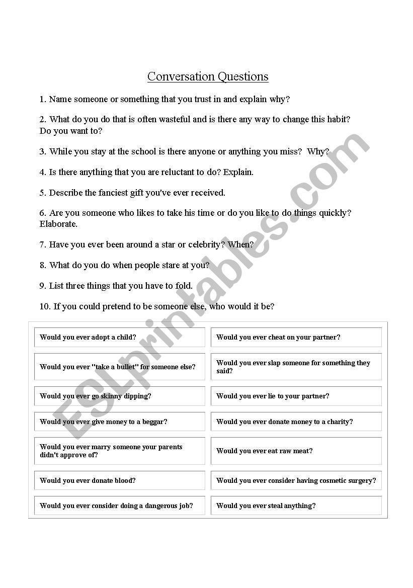 GREAT CONVERSATION ACTIVITY worksheet