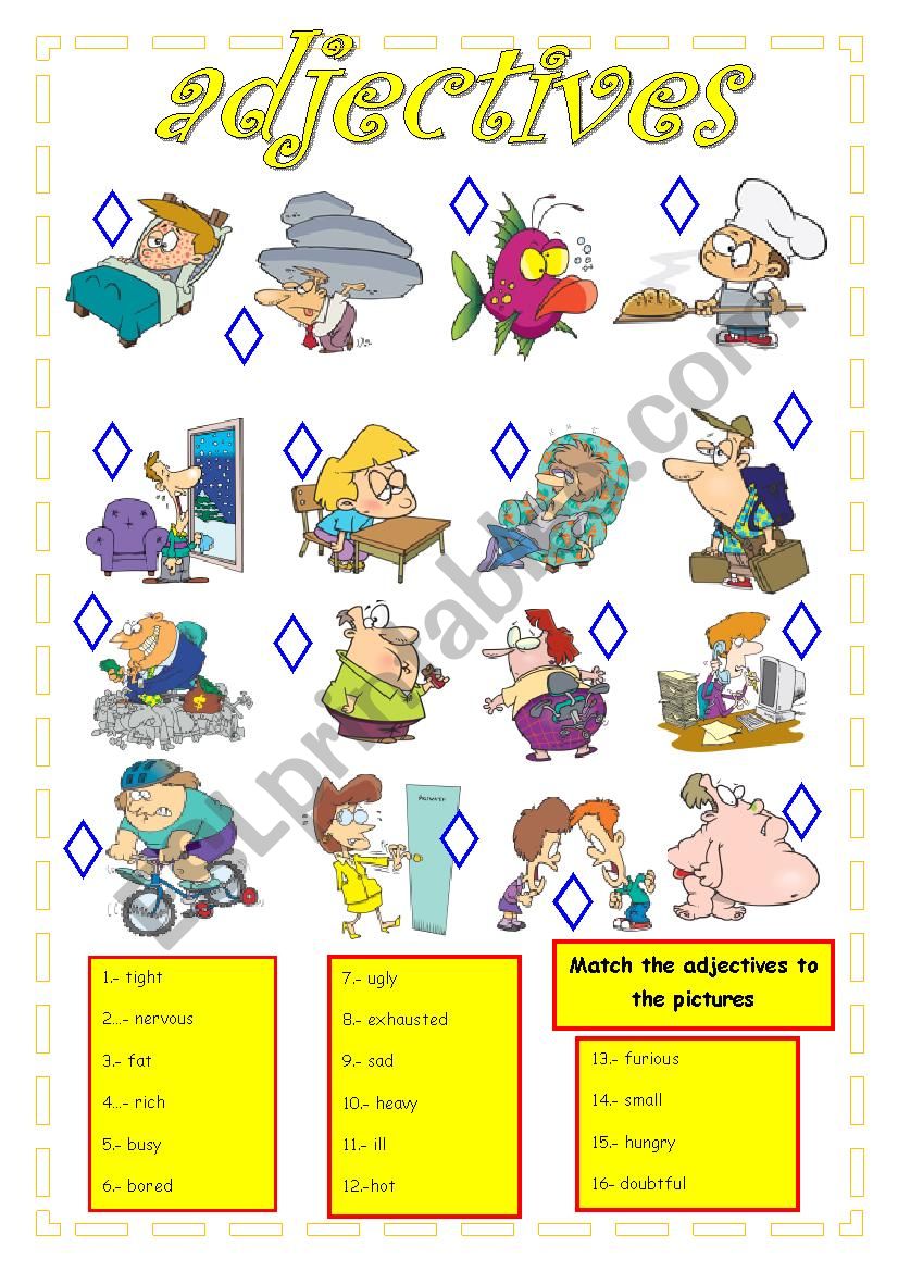 MATCHING ADJECTIVES ESL Worksheet By Mariaah