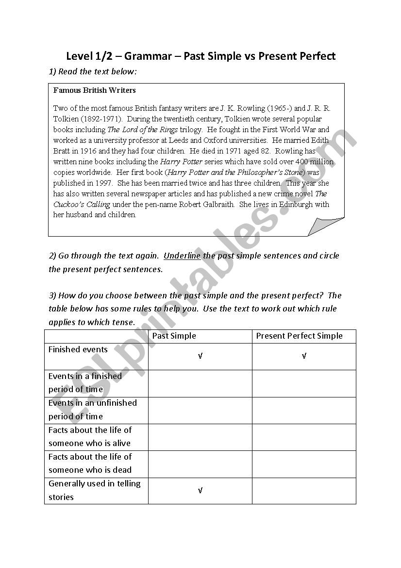 Present perfect v Past simple worksheet