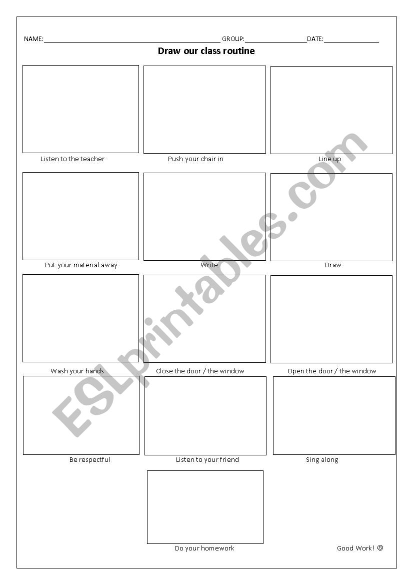 Draw our class routine worksheet