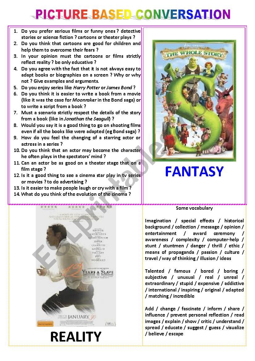 Picture-based conversation : topic 3 - fantasy vs reality (in the cinema)