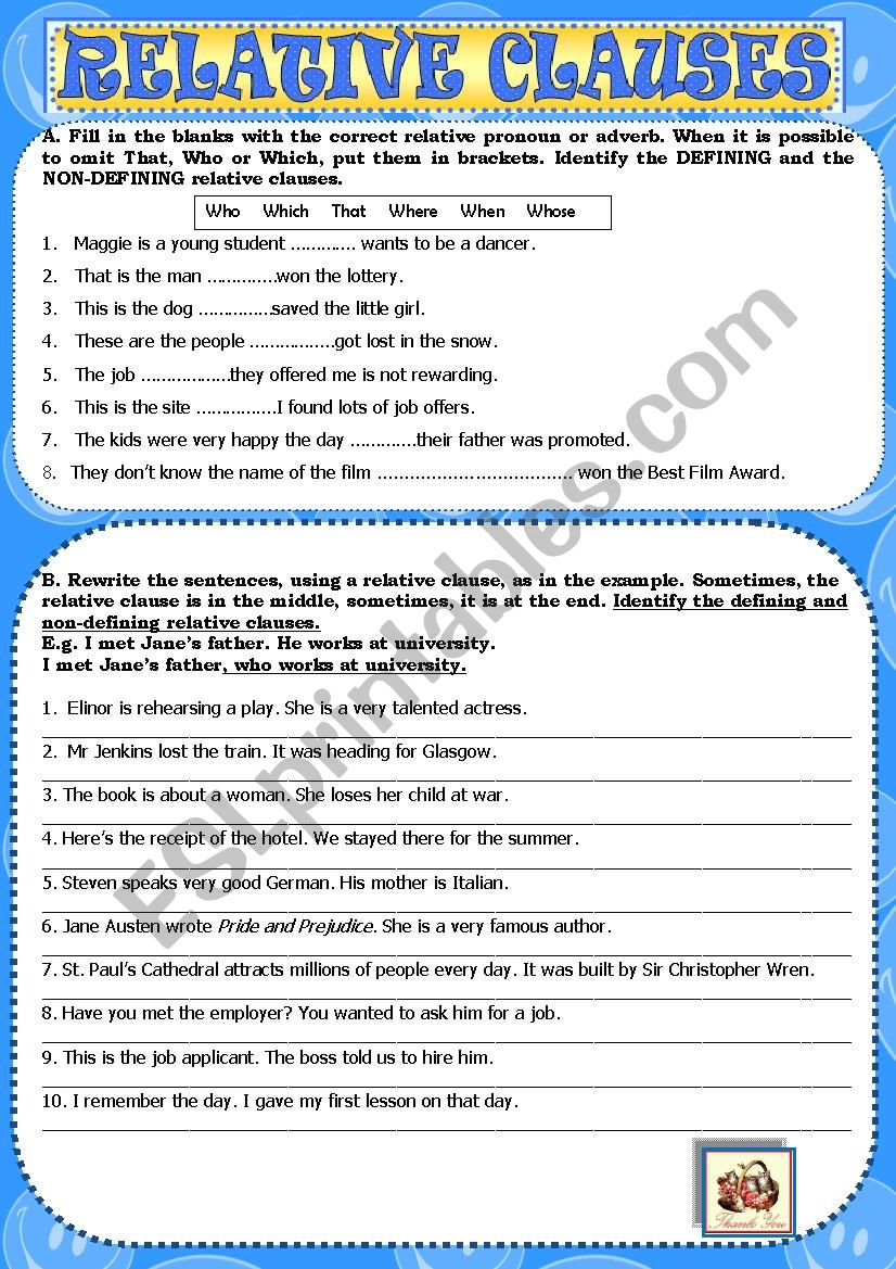 Relative Clauses worksheet