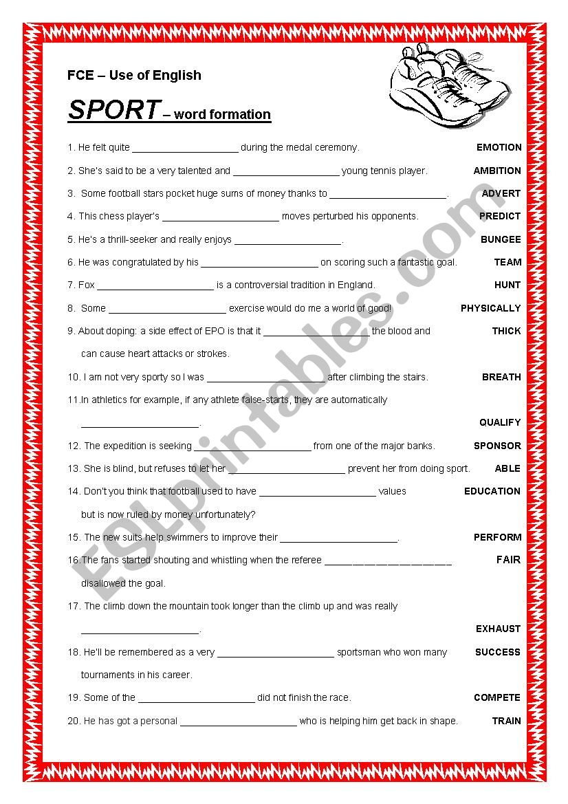 FCE-SPORT-word formation (level B2)