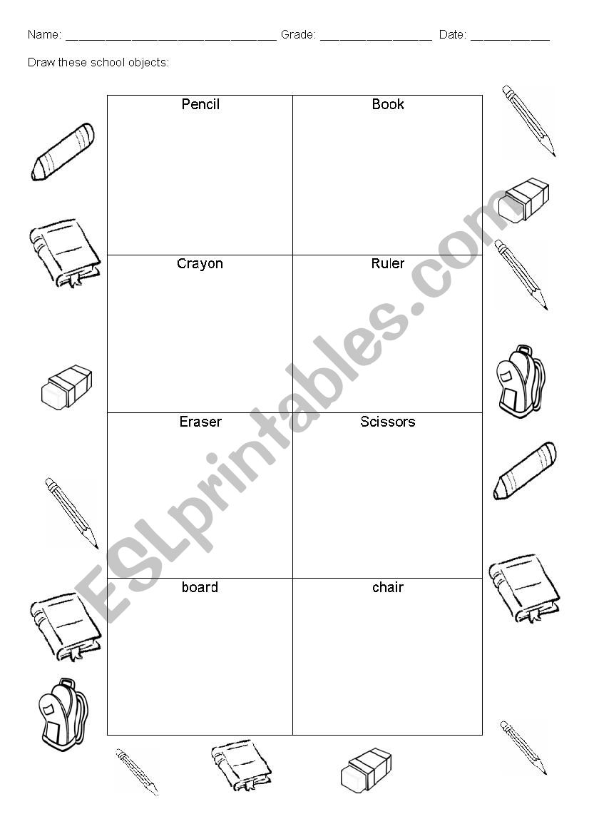 draw the school objects worksheet