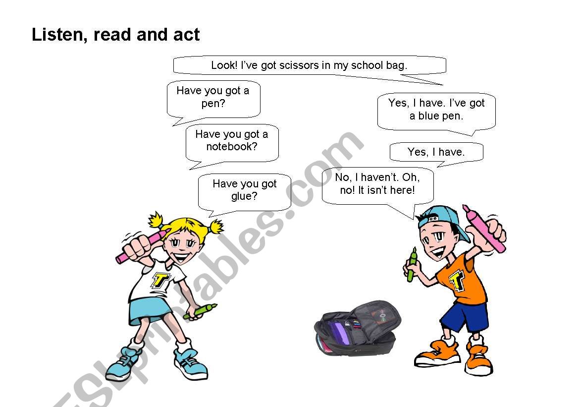 Listen, read and act worksheet