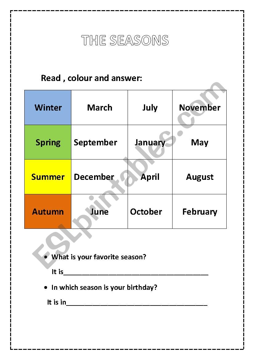 The four seasons (part2) worksheet