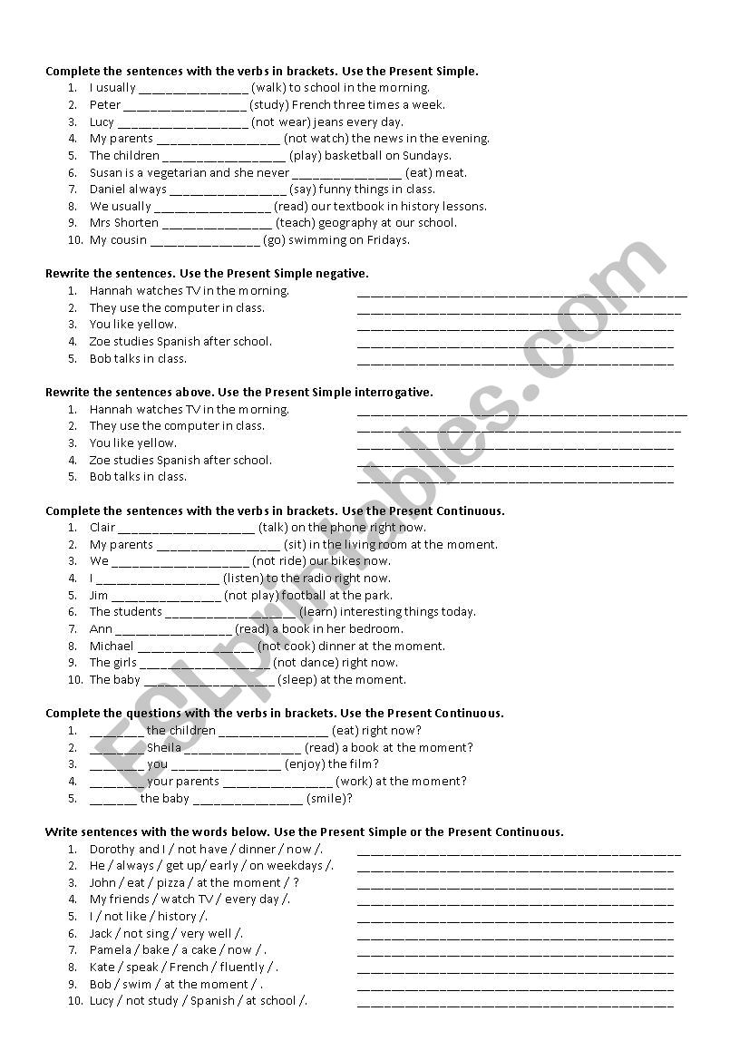 Revision Test: Present simple, present continuous, past simple and past continuous