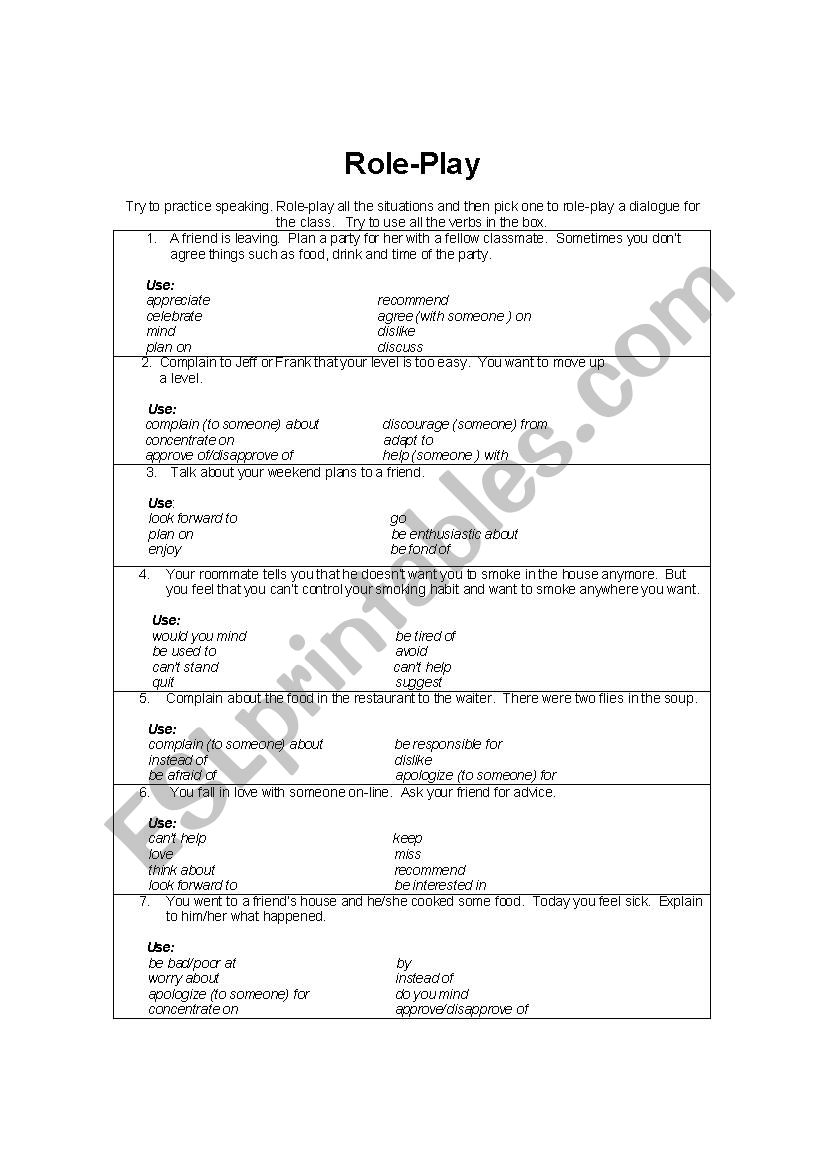 Gerund Role Play worksheet