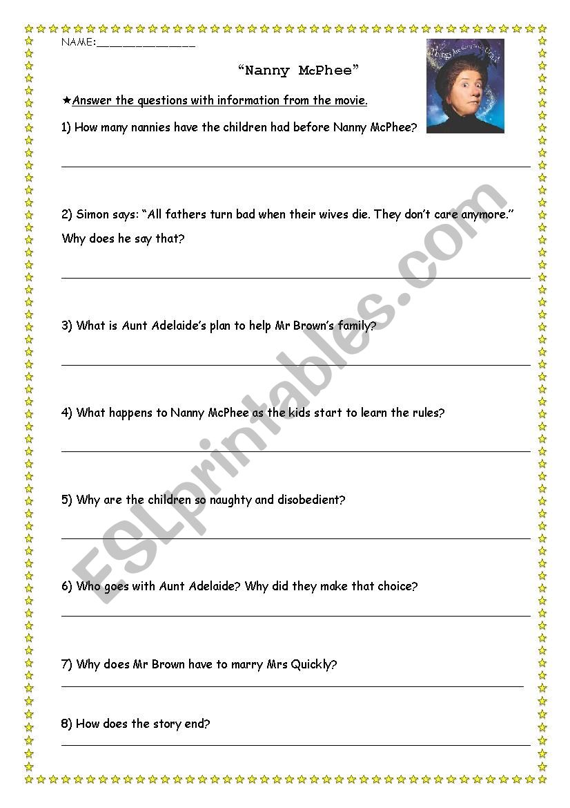 Nanny McPhee - Questionnaire worksheet