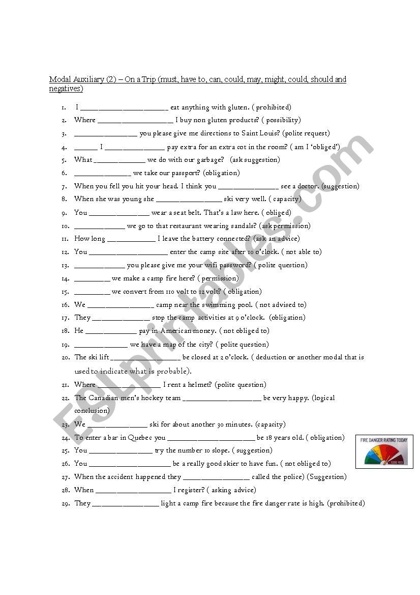 Modal auxilaries worksheet