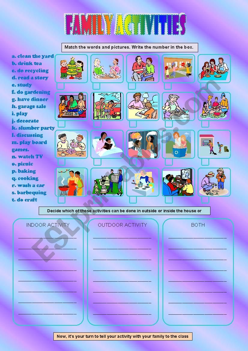 FAMILY ACTIVITIES worksheet