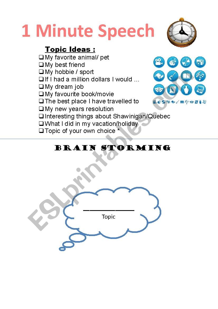 1 Minute Speech (Discussion)  worksheet