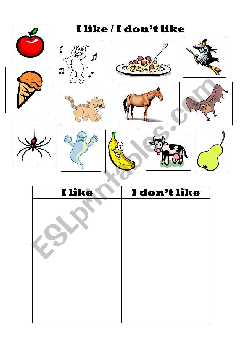 likes and dislikes worksheet